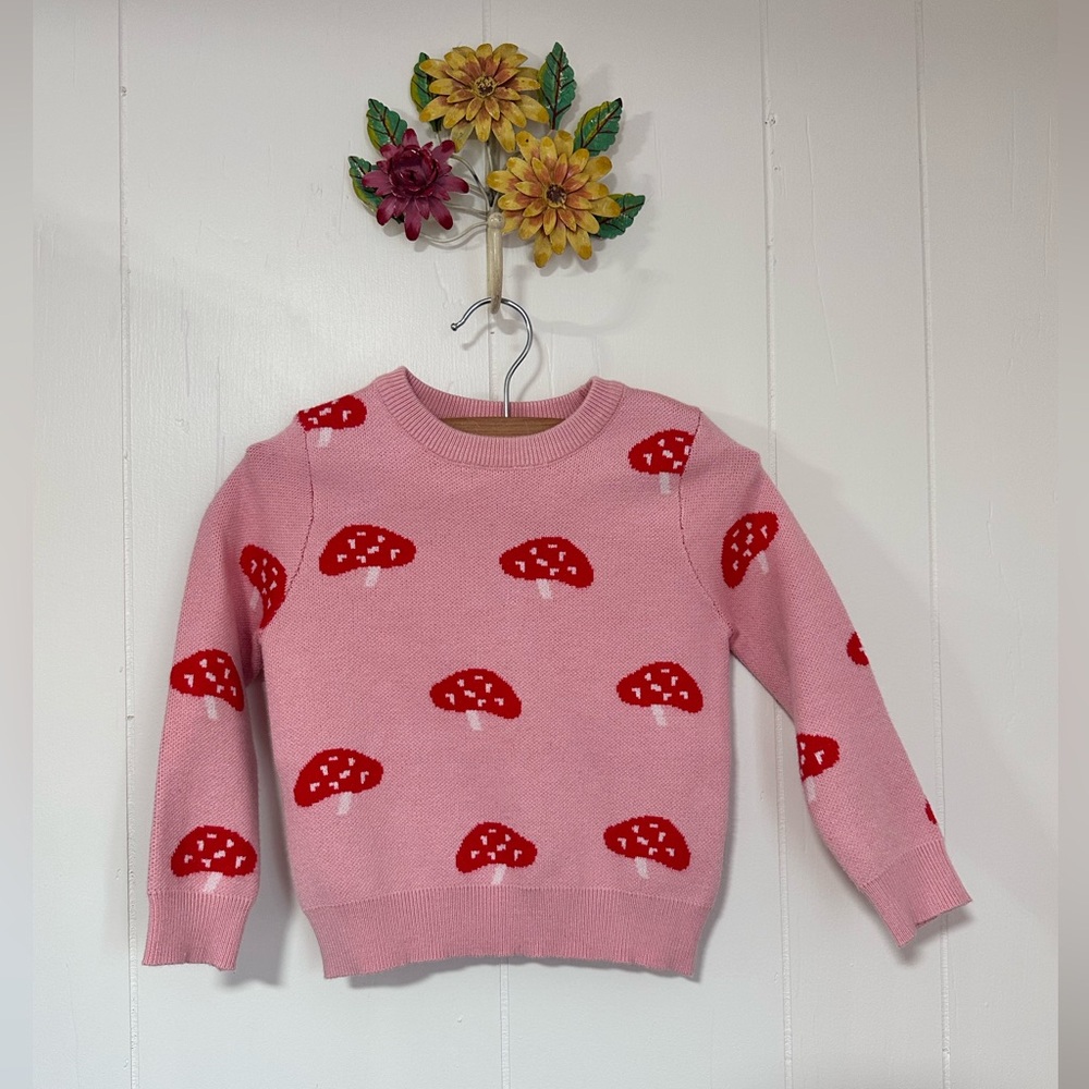 Cutest lil Mushroom knit sweater! 2/3T Pink Red Holiday